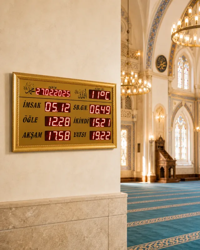 Yatay Vakitmatik cami saati ve namaz vakti panosu