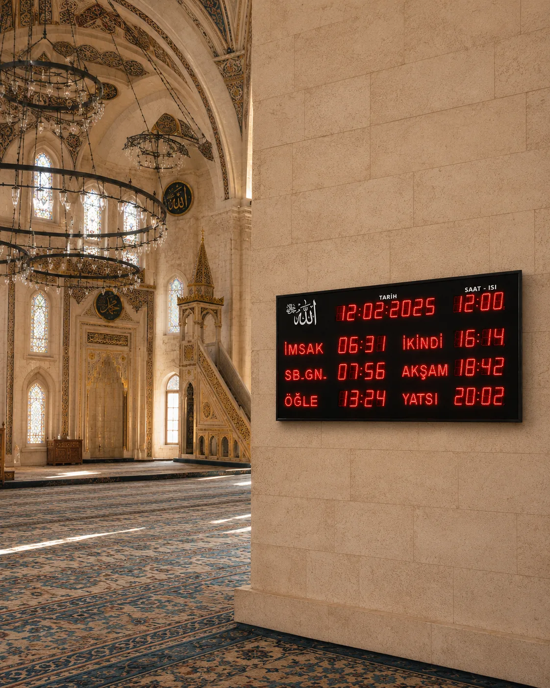 Kırmızı yatay LED cami vakit saati