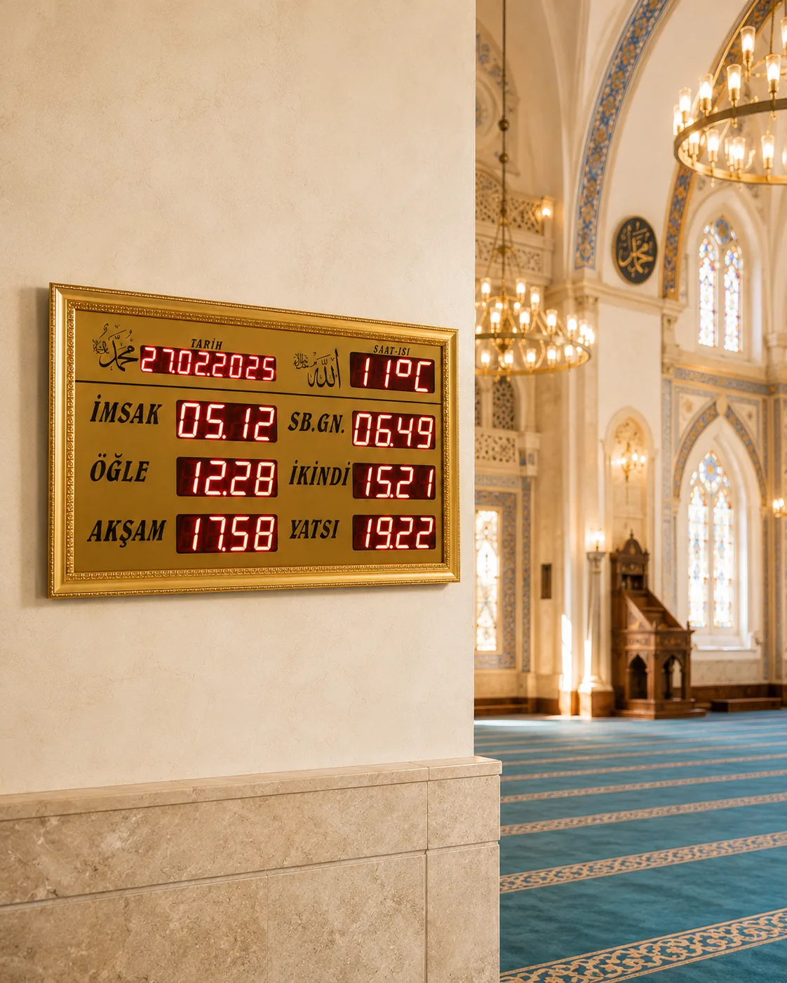 Yatay Vakitmatik namaz vakti panosu